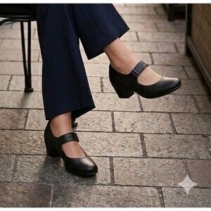 Clarks Womens Shoes Emslie Lulin Pump, COLOR: BLACK, SIZE: 9.5M adjustable strap
